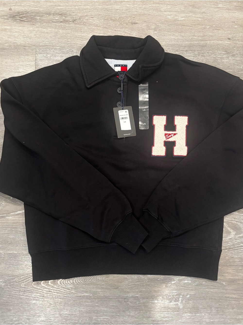 Tommy Hilfiger Black Zip-Up Sweatshirt with Cream 'H' Patch
